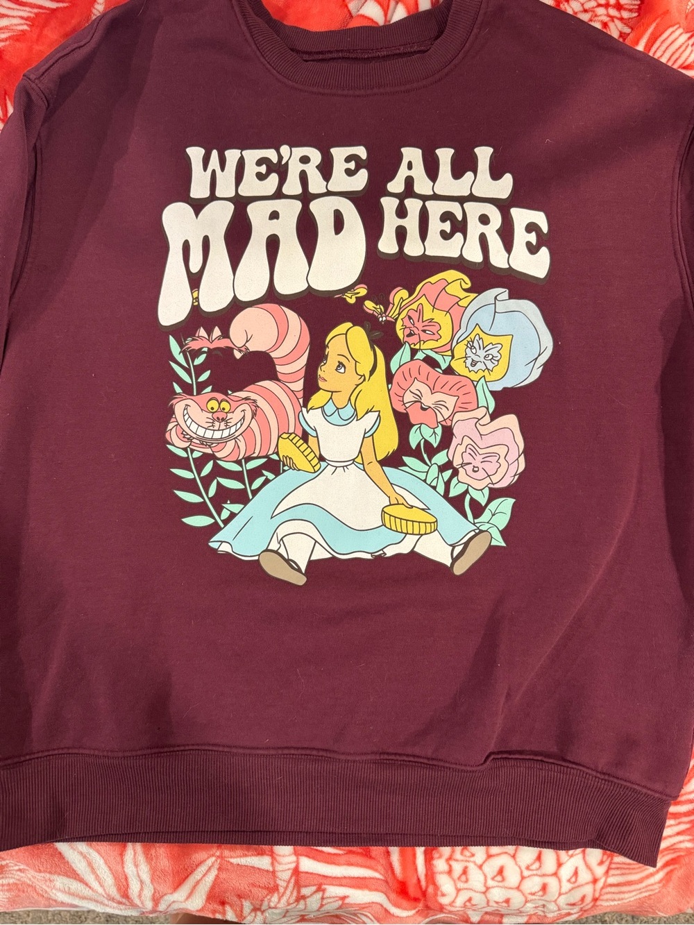 Disney Maroon Fleece-Lined Pullover Sweatshirt